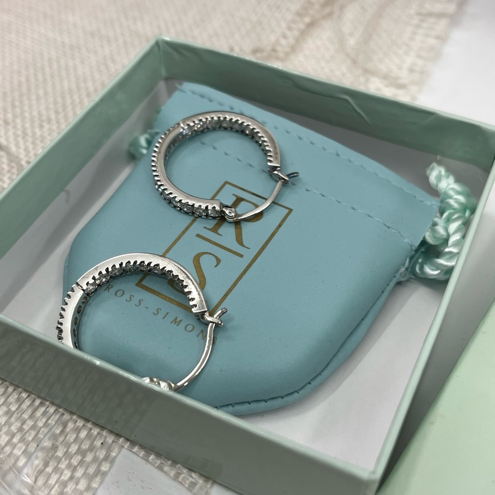 Vintage Ross-Simons Sterling Silver Hoop Earrings with CZ – Snapbar In & Out - Picture 7 of 17